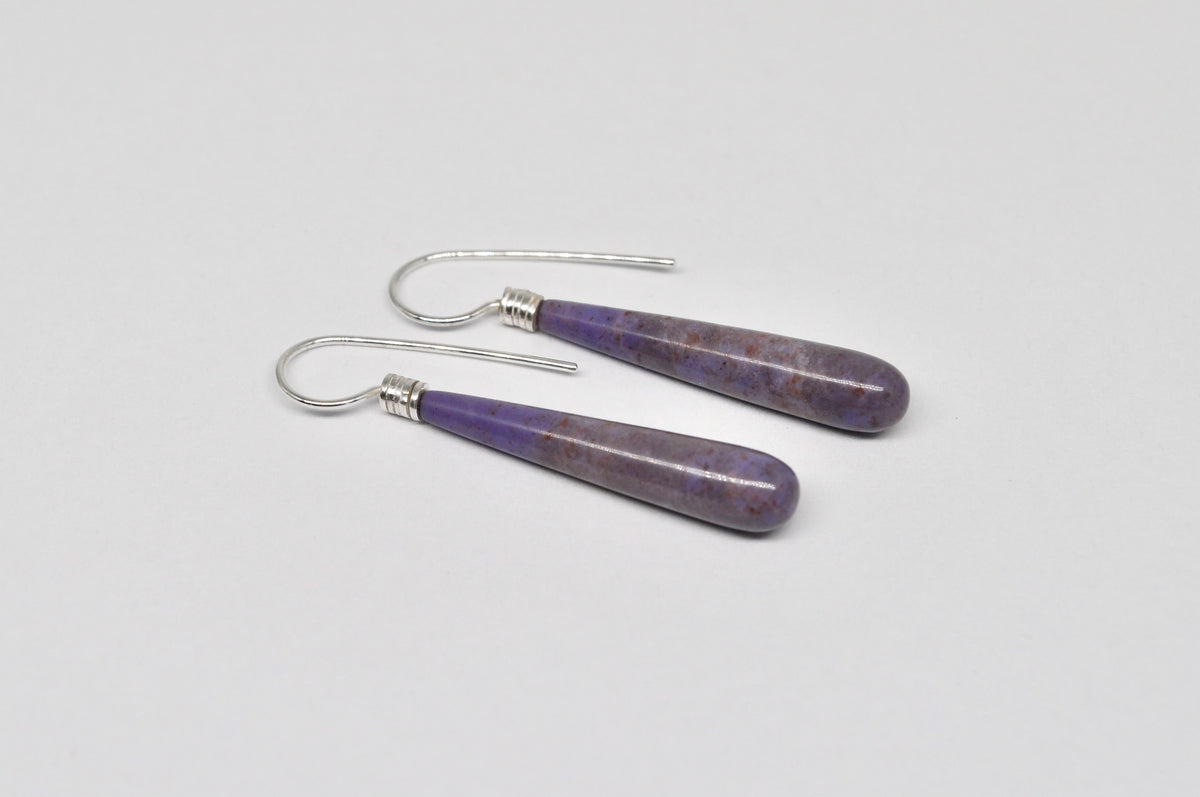 Lavender Jade Teardrop Earrings, Sterling Silver