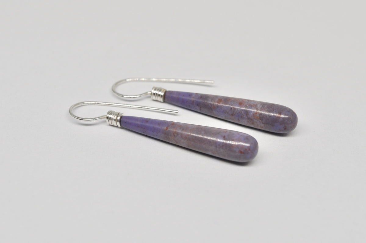 Lavender Jade Teardrop Earrings, Sterling Silver