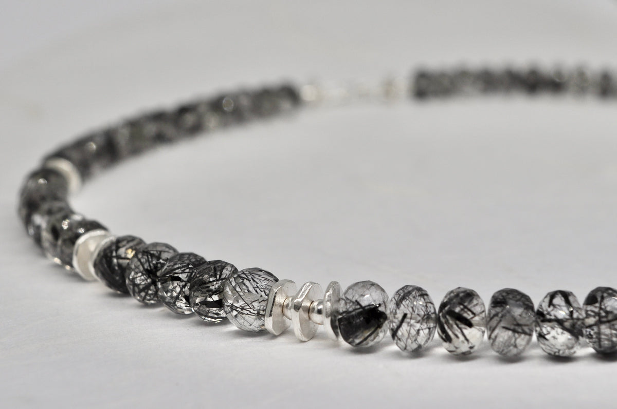 Tourmaline quartz necklace, silver