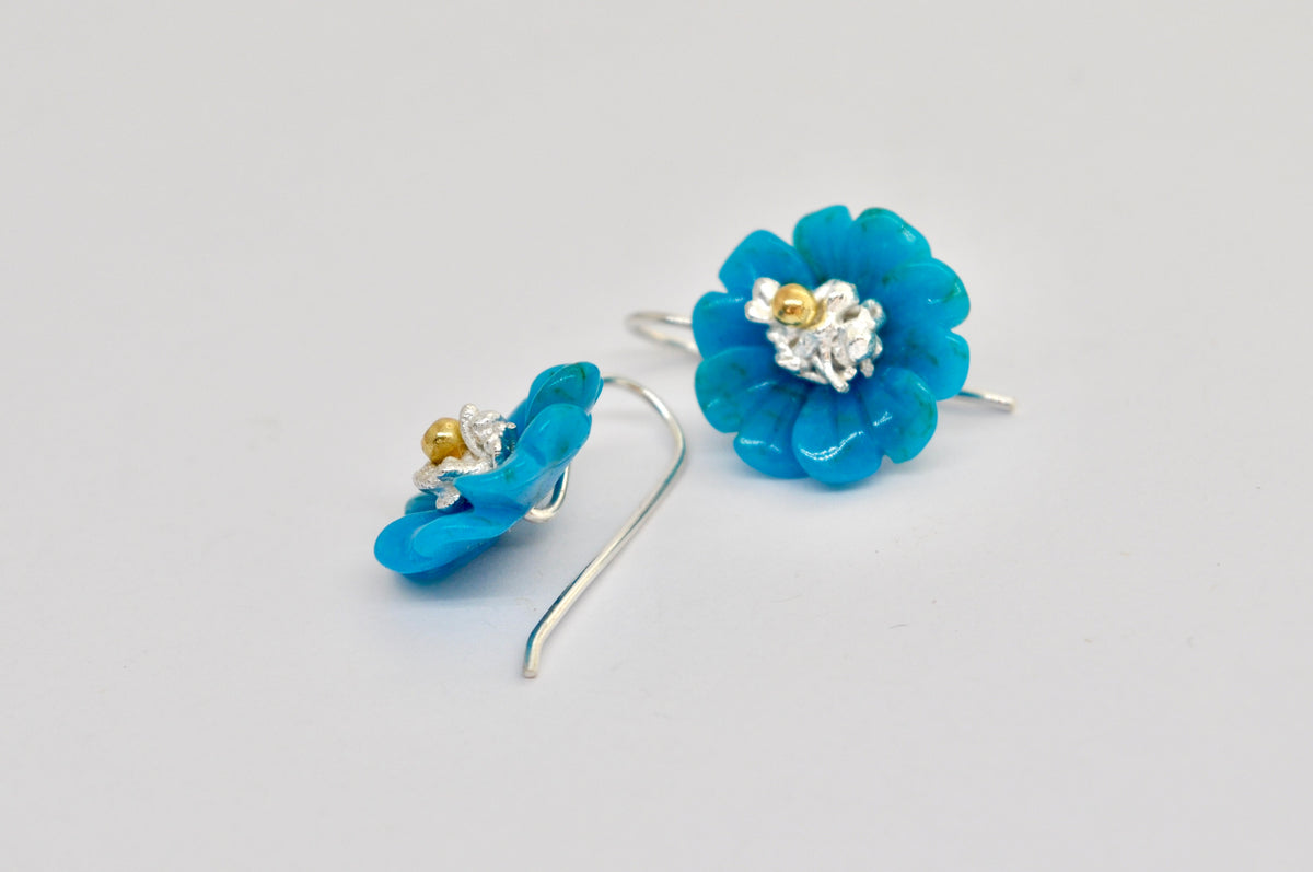 Turquoise Flower Earrings in Silver with Gold Accent