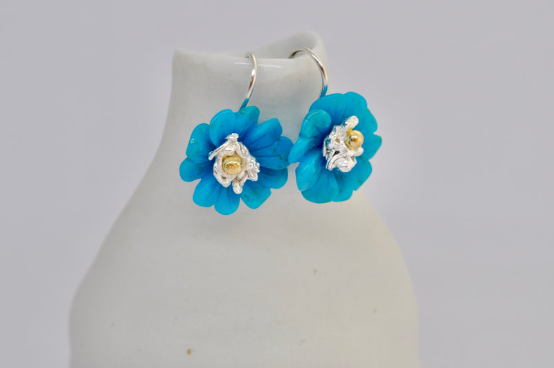 Turquoise Flower Earrings in Silver with Gold Accent