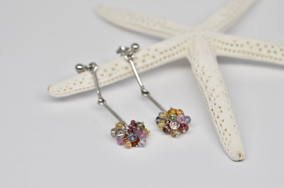 Rainbow Sapphire Cluster Drop Earrings