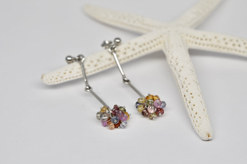 Rainbow Sapphire Cluster Drop Earrings