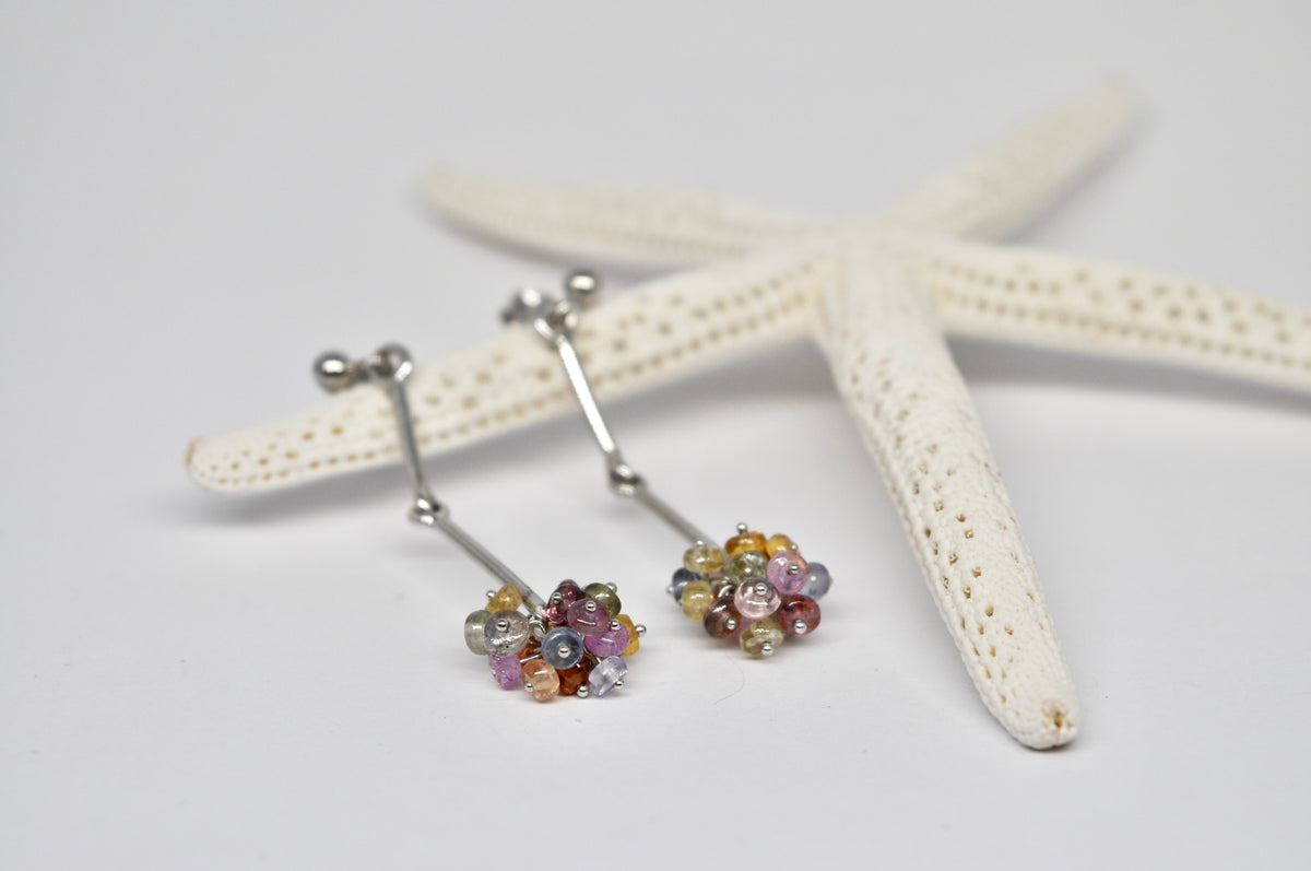 Rainbow Sapphire Cluster Drop Earrings