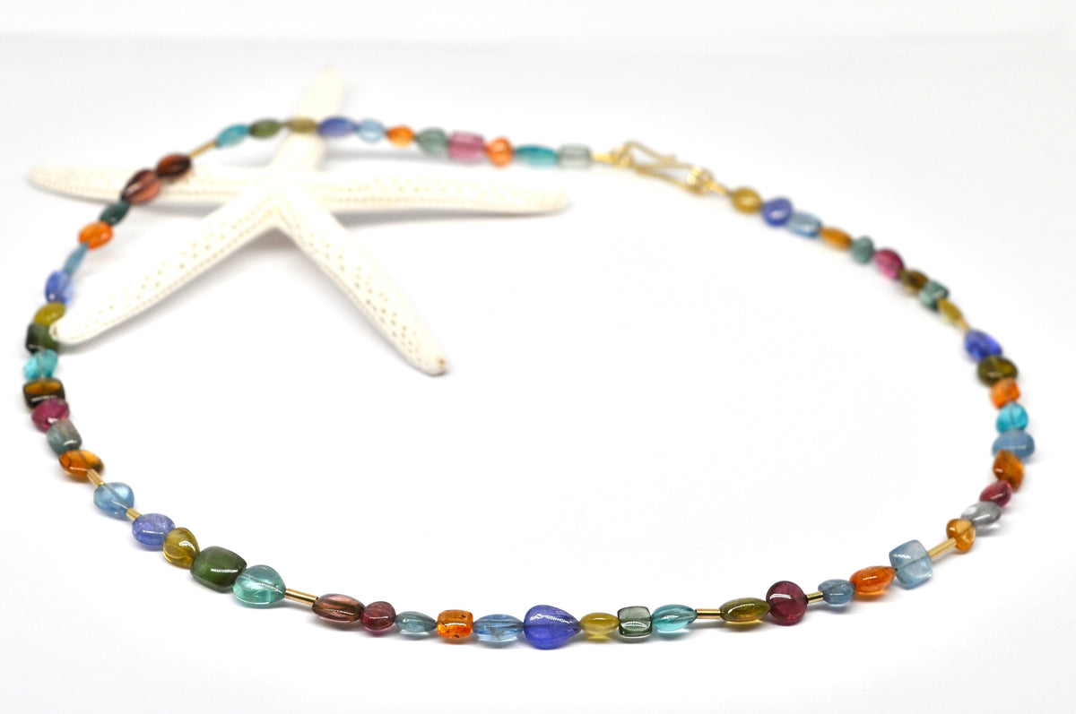 Multi-Gemstone Beaded Necklace with 18K Gold Accents