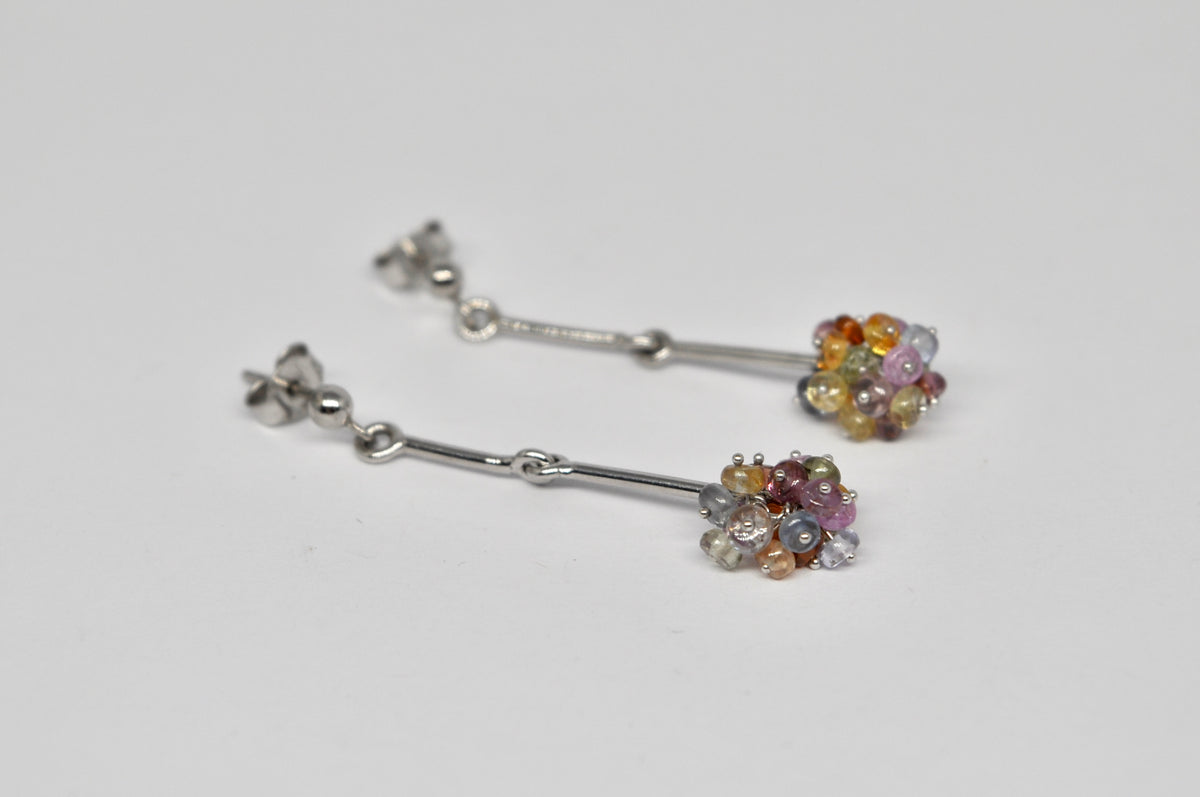 Rainbow Sapphire Cluster Drop Earrings