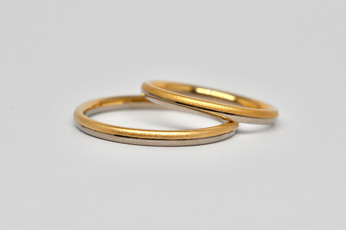 Two-Tone Stackable Wedding Band Set - Yellow & White Gold