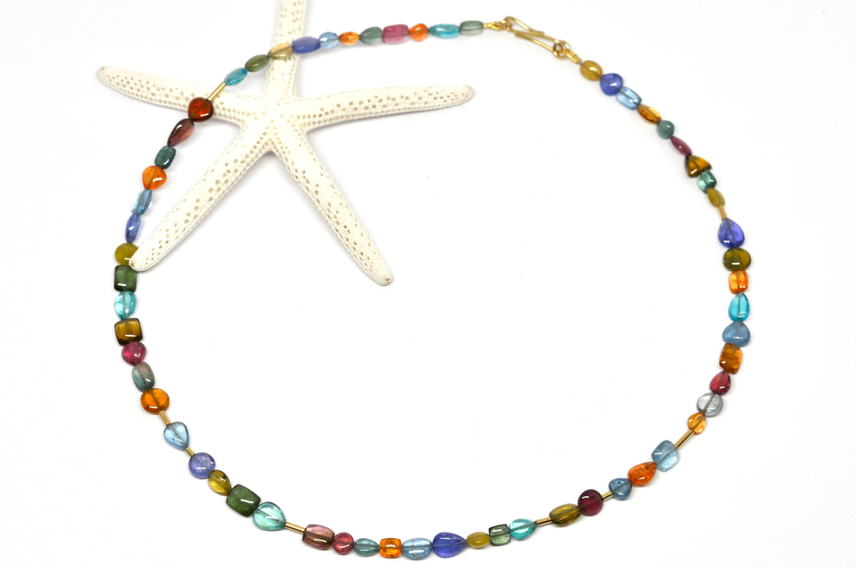 Multi-Gemstone Beaded Necklace with 18K Gold Accents