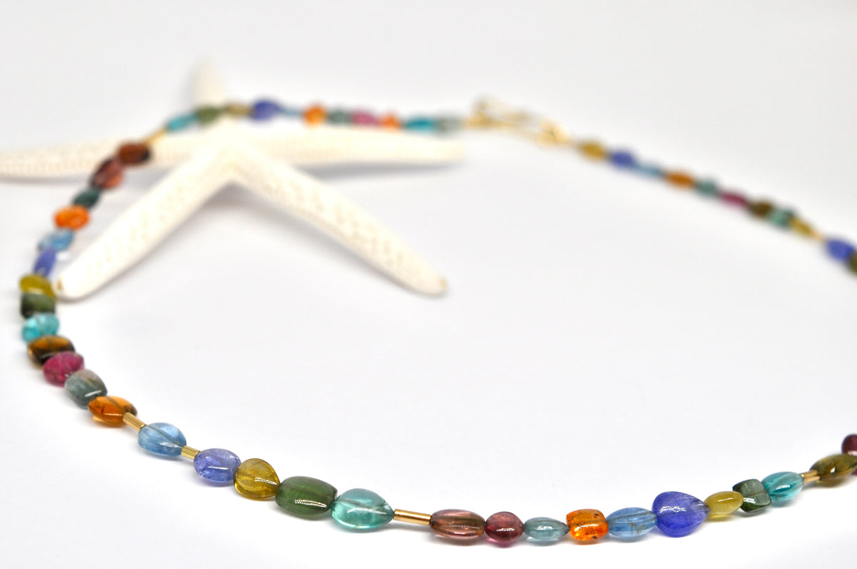 Multi-Gemstone Beaded Necklace with 18K Gold Accents
