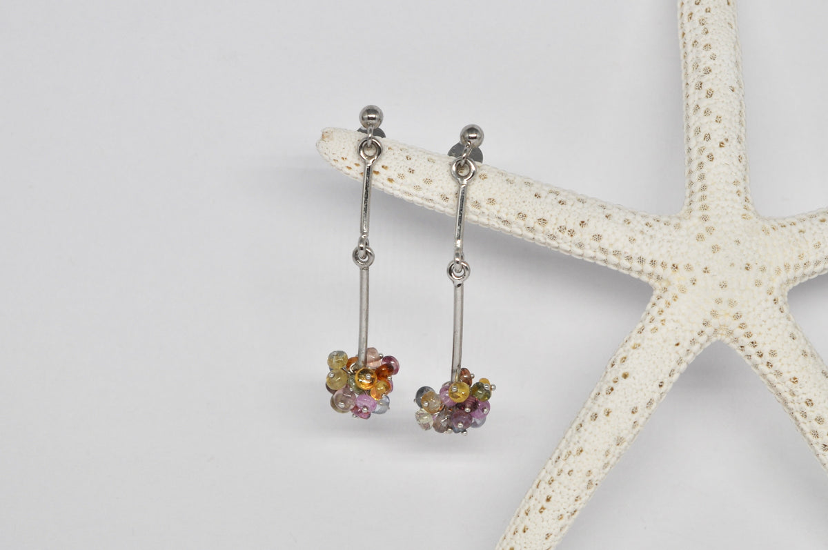 Rainbow Sapphire Cluster Drop Earrings