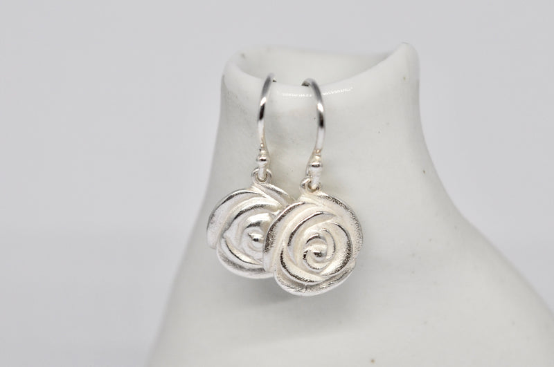 Rose petal earrings, silver