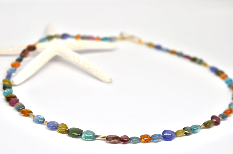 Multi-Gemstone Beaded Necklace with 18K Gold Accents