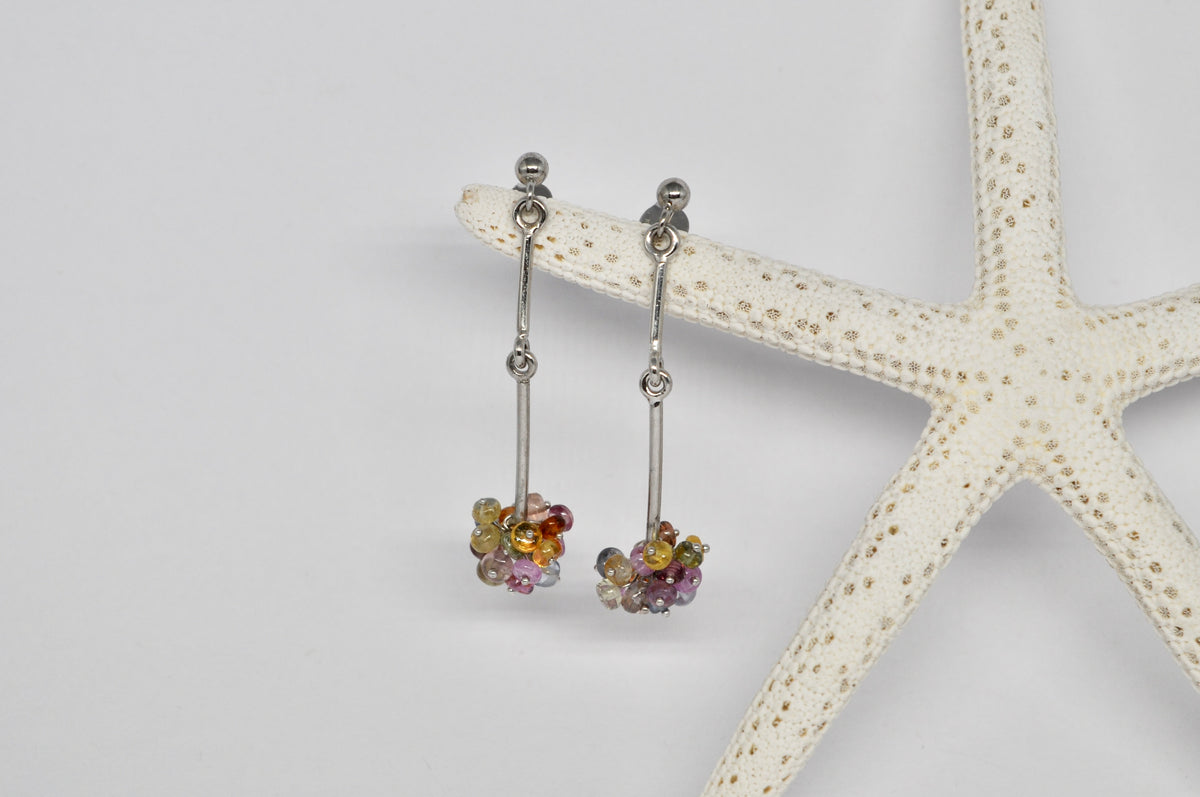 Rainbow Sapphire Cluster Drop Earrings