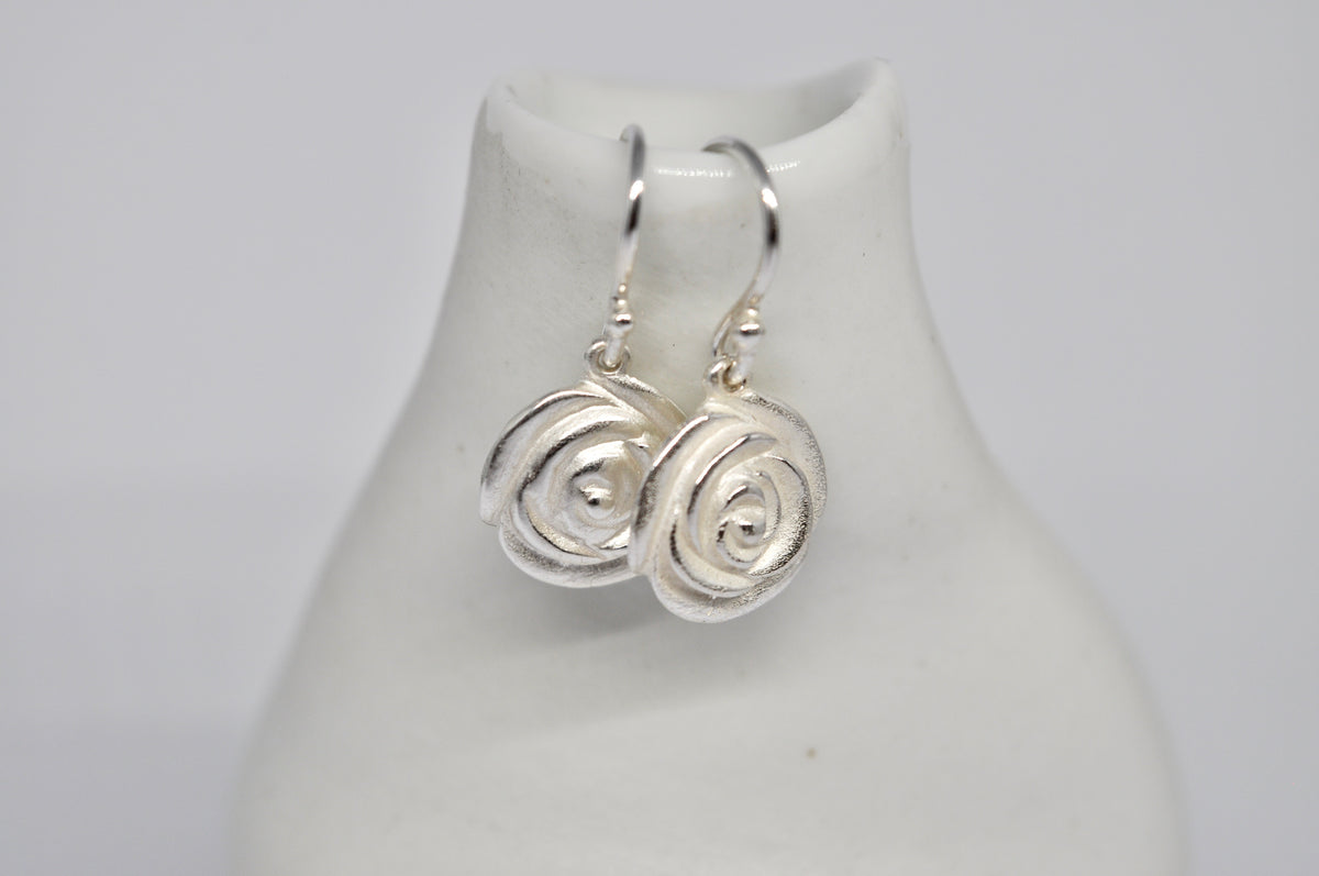 Rose petal earrings, silver