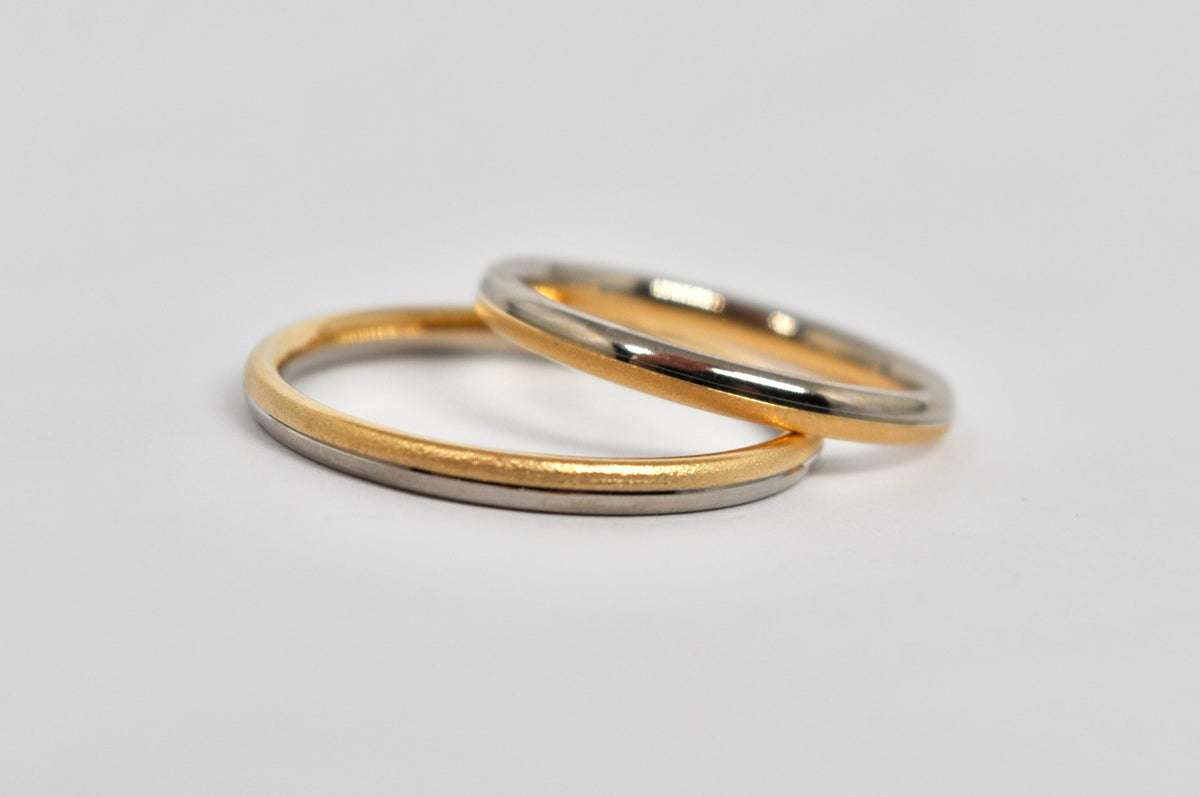 Two-Tone Stackable Wedding Band Set - Yellow & White Gold