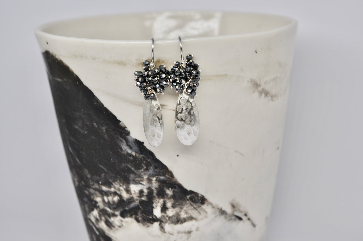 Hammered Silver & Hematite Cluster Earrings