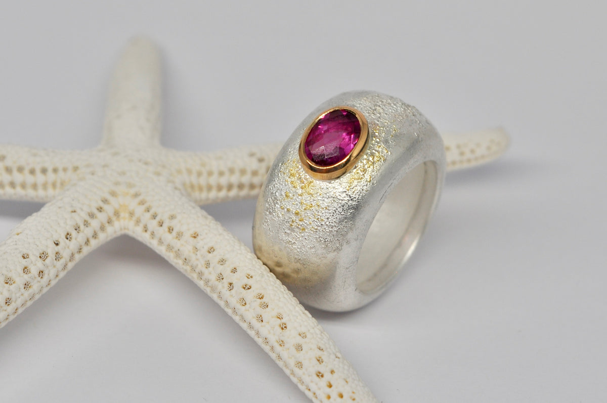 Silver Ring with Pink Tourmaline Accent