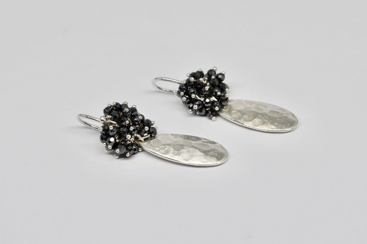 Hammered Silver & Hematite Cluster Earrings