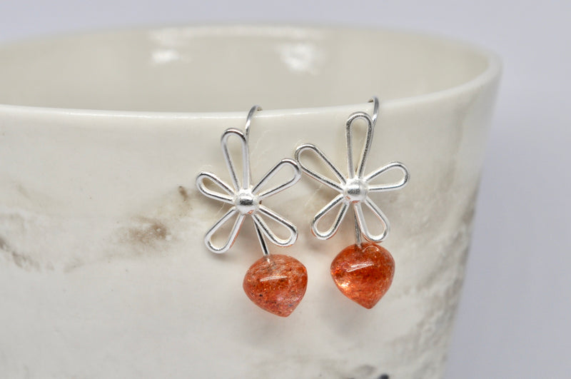 Silver Flowers with Sunstones