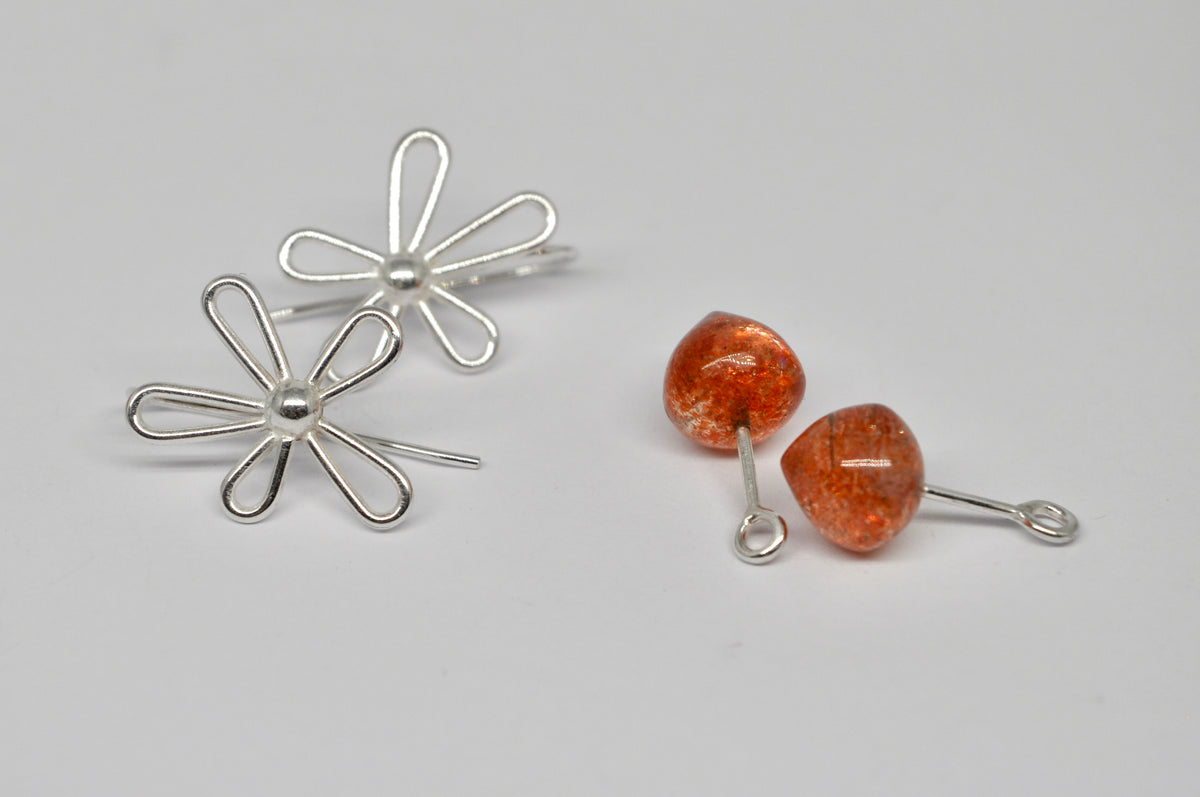 Silver Flowers with Sunstones