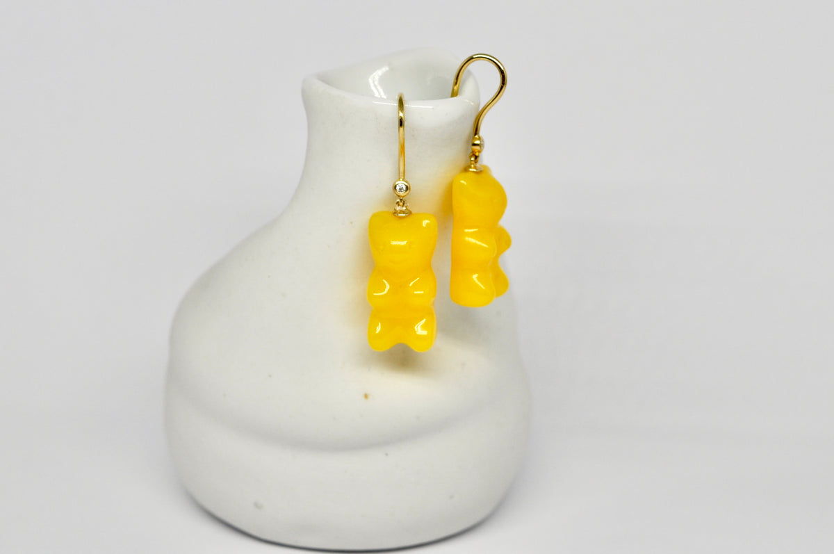 18K Gold Diamond & Yellow Agate Earrings