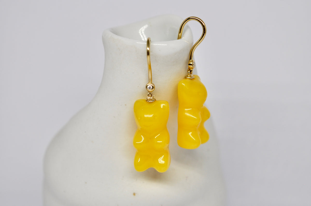 18K Gold Diamond & Yellow Agate Earrings