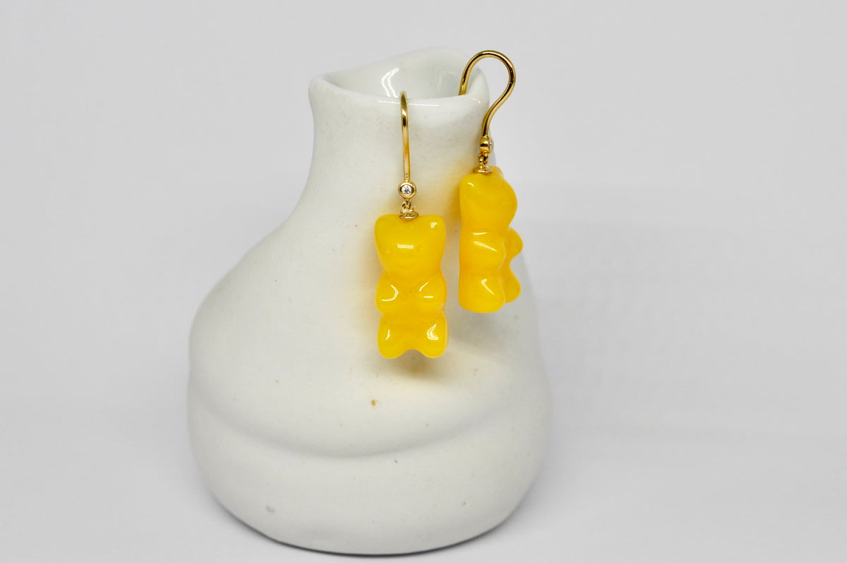 18K Gold Diamond & Yellow Agate Earrings