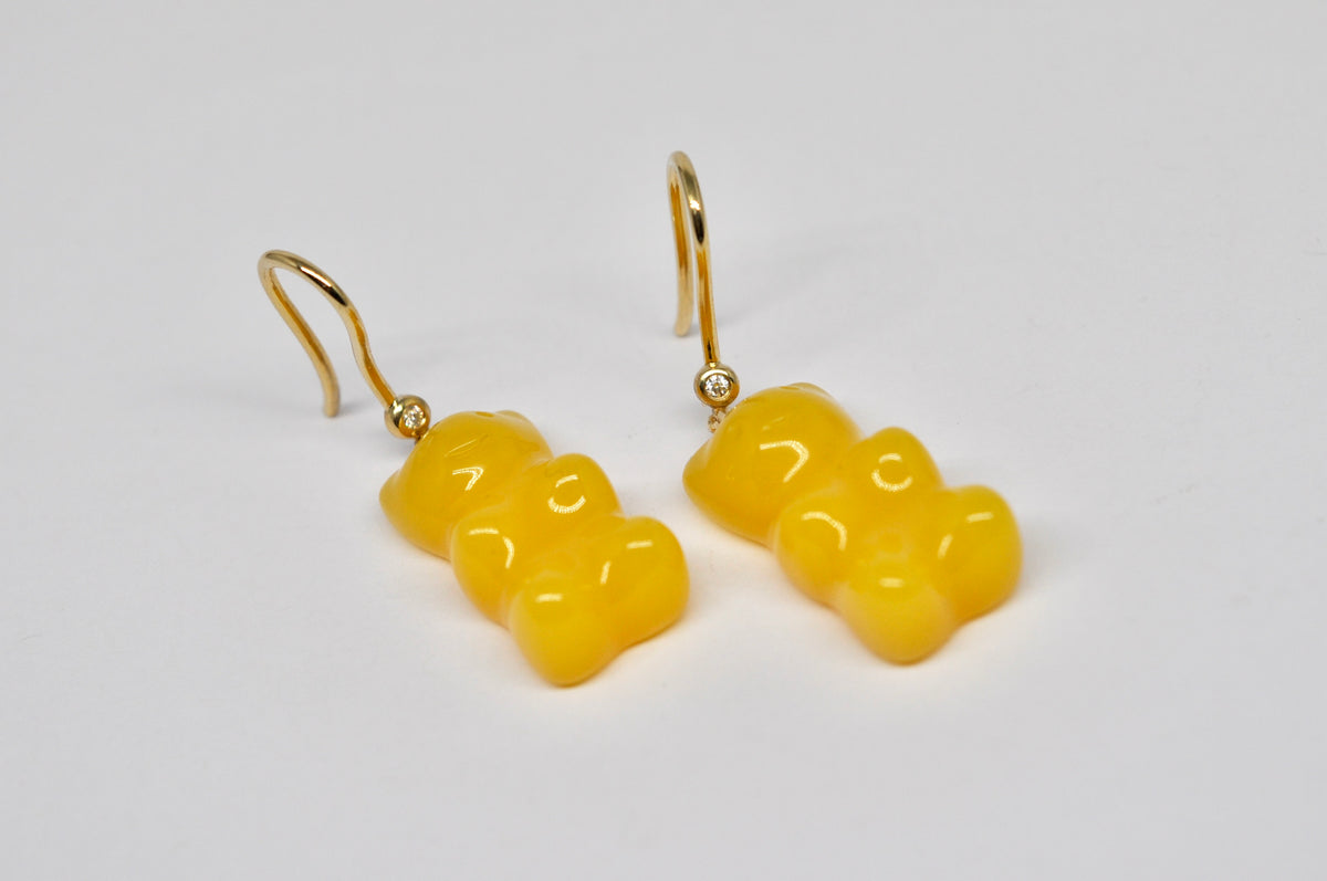 18K Gold Diamond & Yellow Agate Earrings