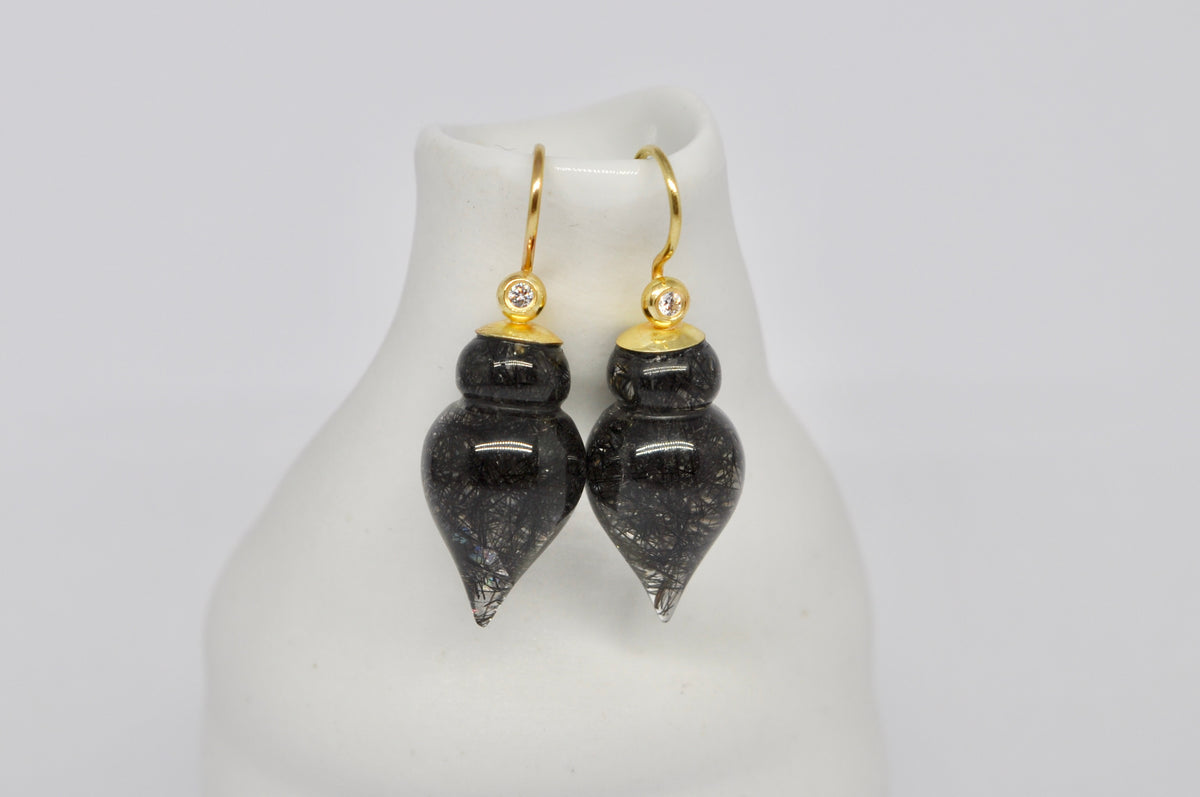 Gold Drop Earrings with Rutilated Tourmaline Quartz