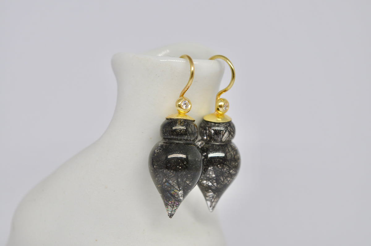 Gold Drop Earrings with Rutilated Tourmaline Quartz
