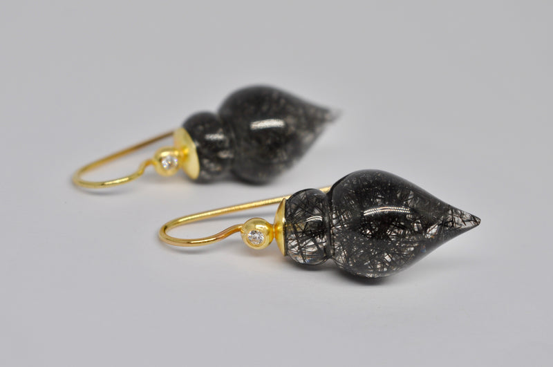 Gold Drop Earrings with Rutilated Tourmaline Quartz