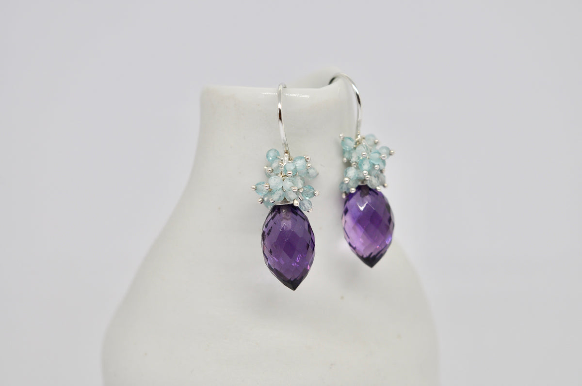 Amethyst & Apatite Cluster Drop Earrings