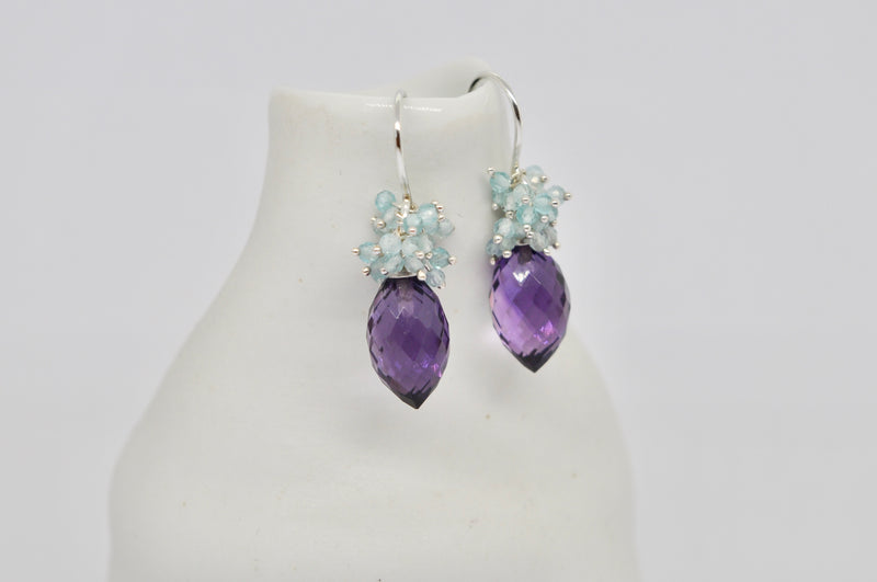 Amethyst & Apatite Cluster Drop Earrings