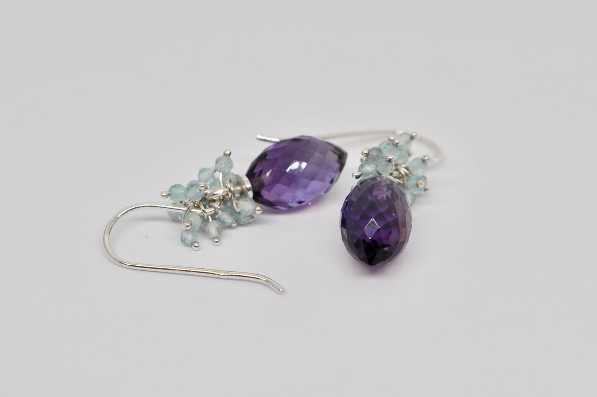 Amethyst & Apatite Cluster Drop Earrings