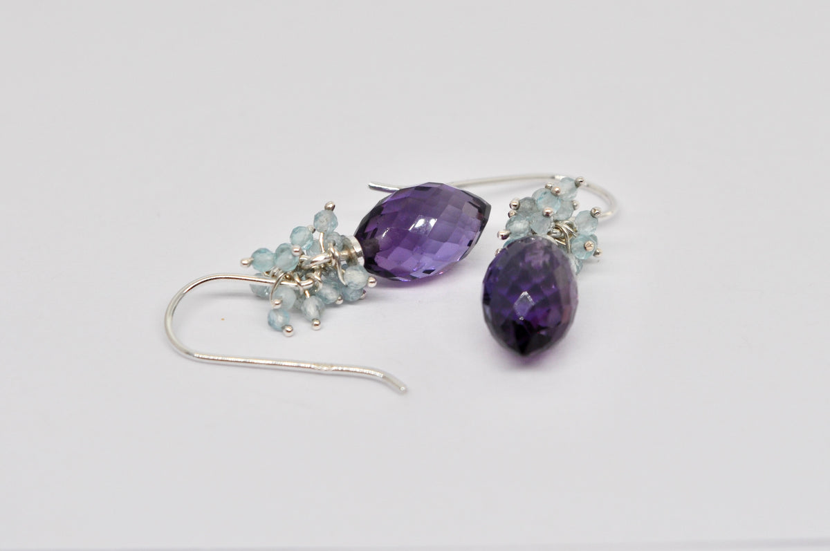 Amethyst & Apatite Cluster Drop Earrings