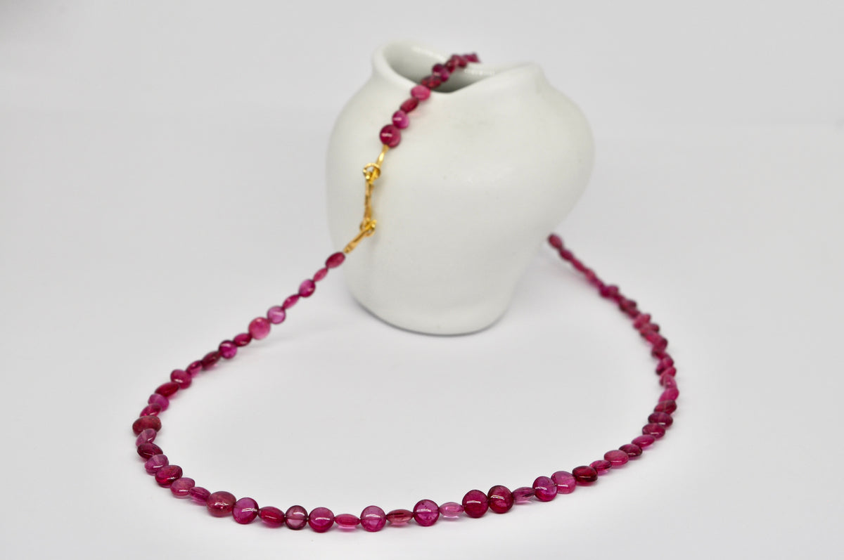 Pink Tourmaline 'Smarties' Necklace with 18K Yellow Gold Clasp