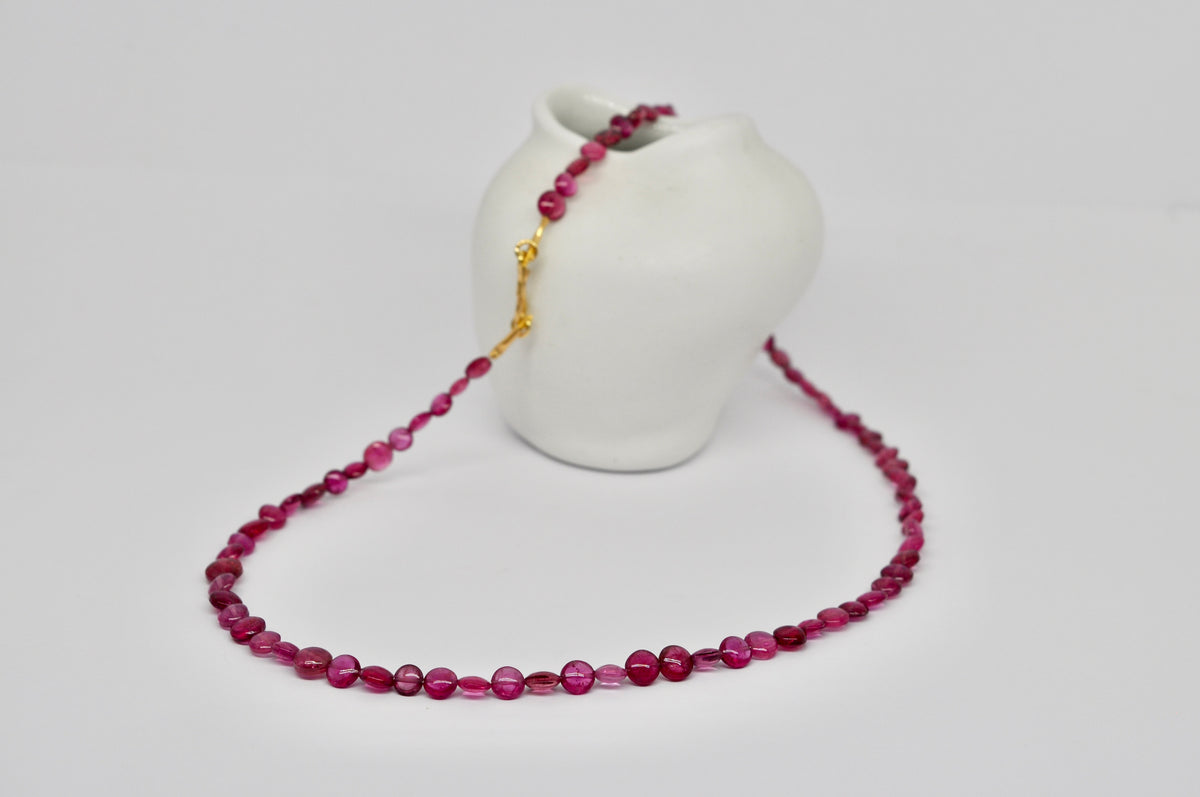 Pink Tourmaline 'Smarties' Necklace with 18K Yellow Gold Clasp