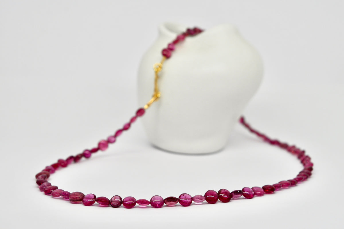 Pink Tourmaline 'Smarties' Necklace with 18K Yellow Gold Clasp