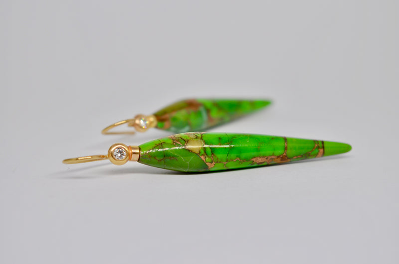 Green Turquoise Spike Earrings with Rose Gold and Diamond