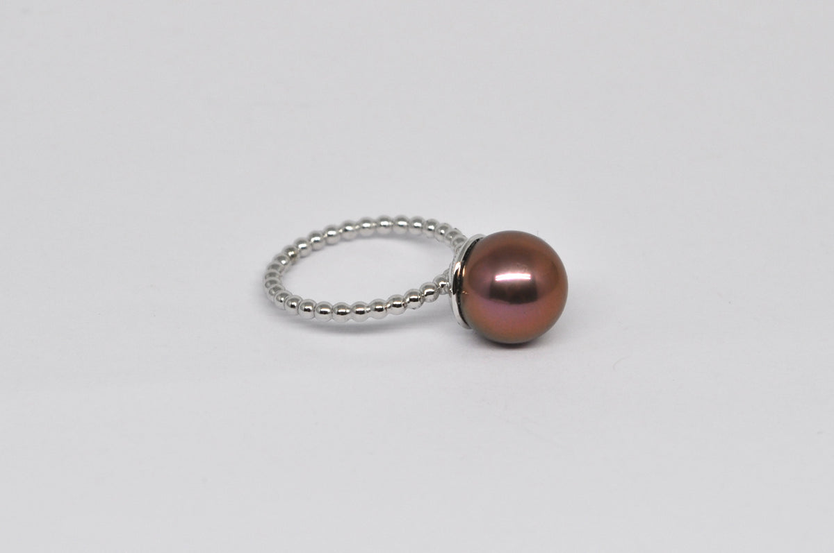 Dainty and Minimalist 18k White Gold Beaded Ring With  Edison Pearl