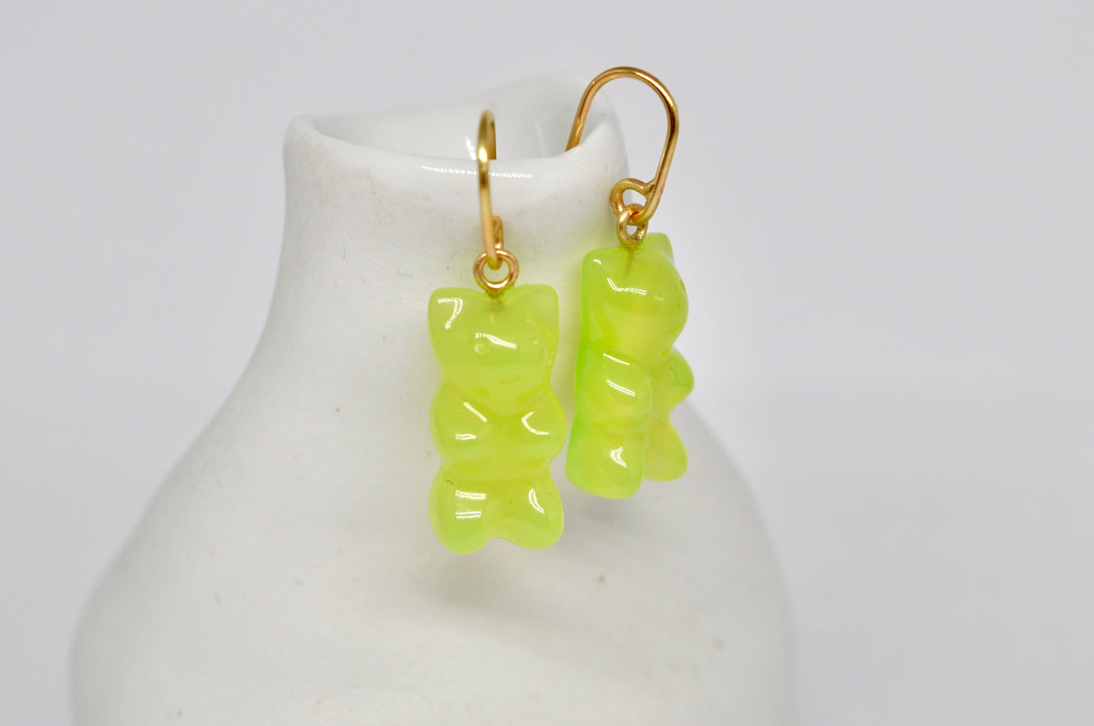Gummy Bear Light Green Agate & 18k Yellow Gold Drop Earrings