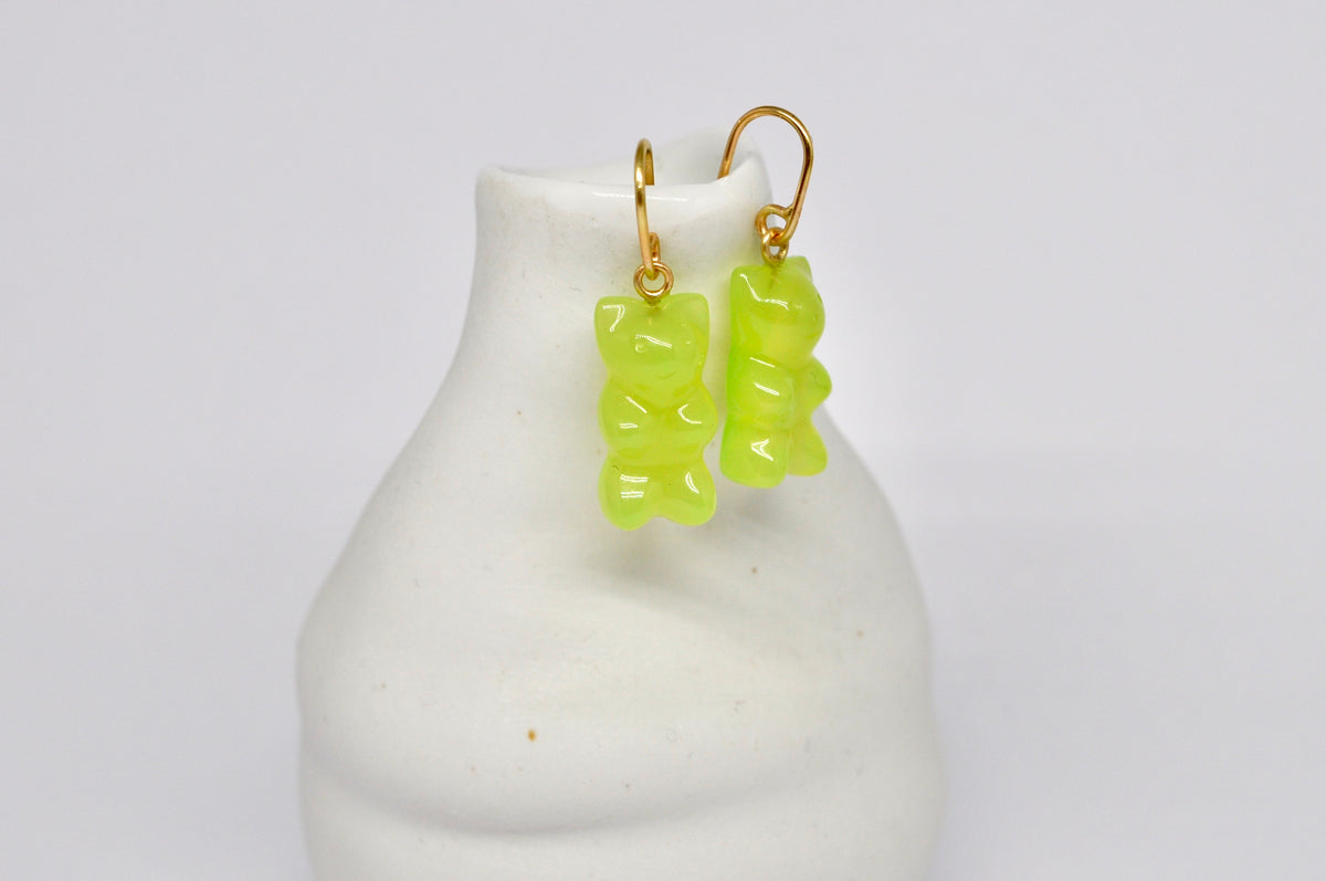 Gummy Bear Light Green Agate & 18k Yellow Gold Drop Earrings