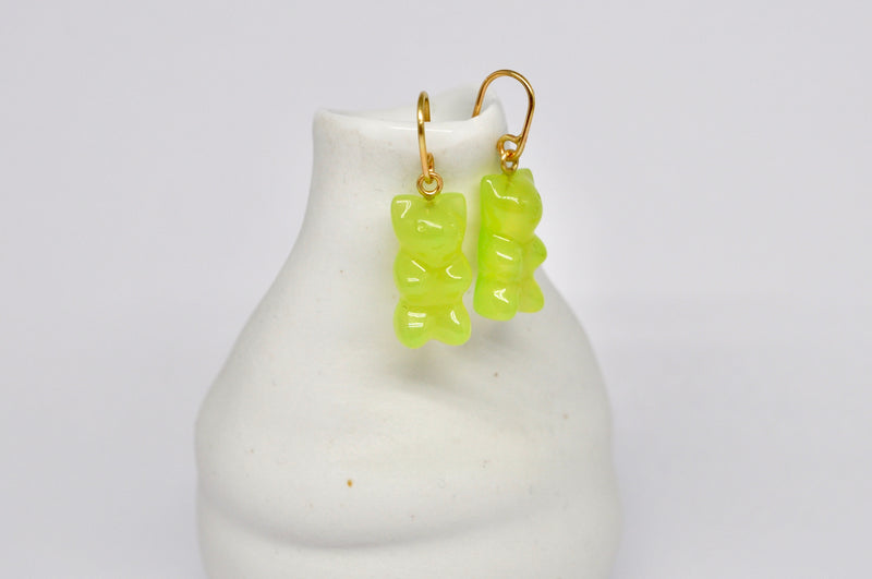 Gummy Bear Light Green Agate & 18k Yellow Gold Drop Earrings