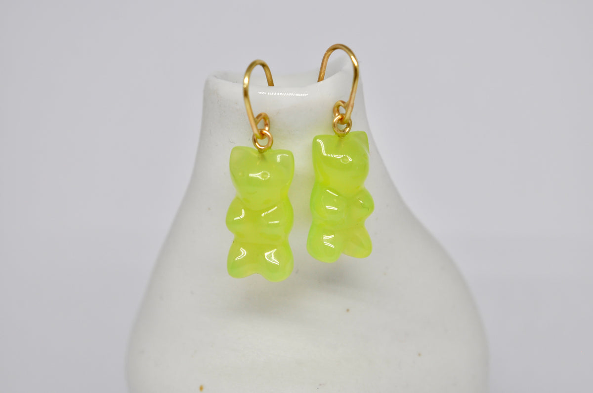 Gummy Bear Light Green Agate & 18k Yellow Gold Drop Earrings