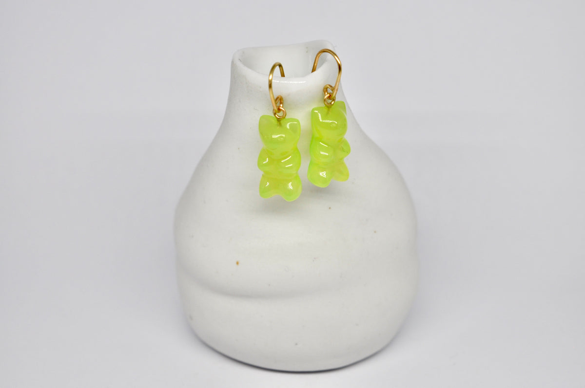 Gummy Bear Light Green Agate & 18k Yellow Gold Drop Earrings