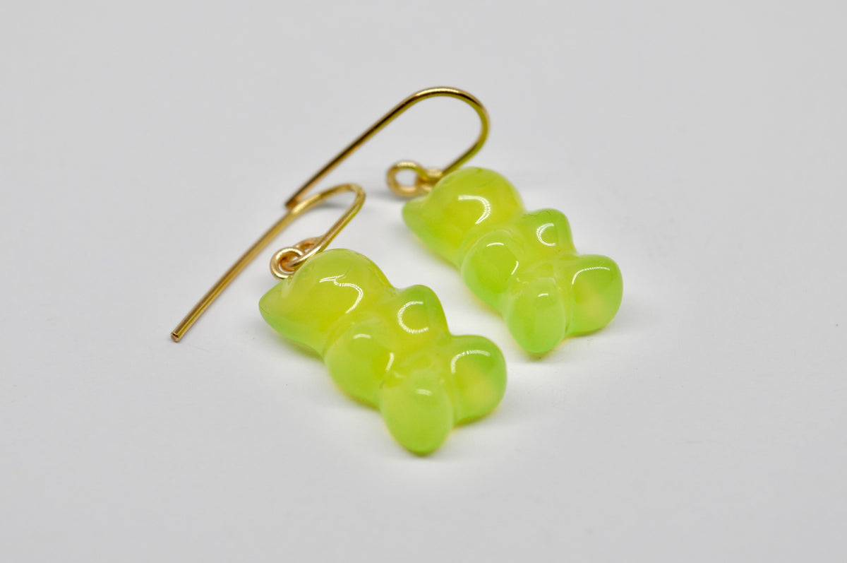 Gummy Bear Light Green Agate & 18k Yellow Gold Drop Earrings