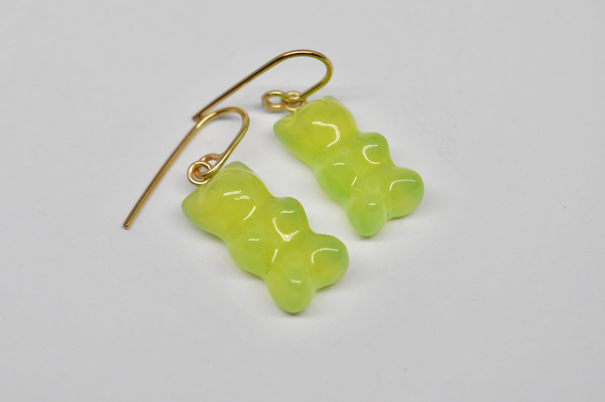 Gummy Bear Light Green Agate & 18k Yellow Gold Drop Earrings