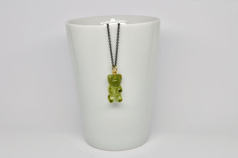 Amber Bear Necklace on Oxidized Silver Chain