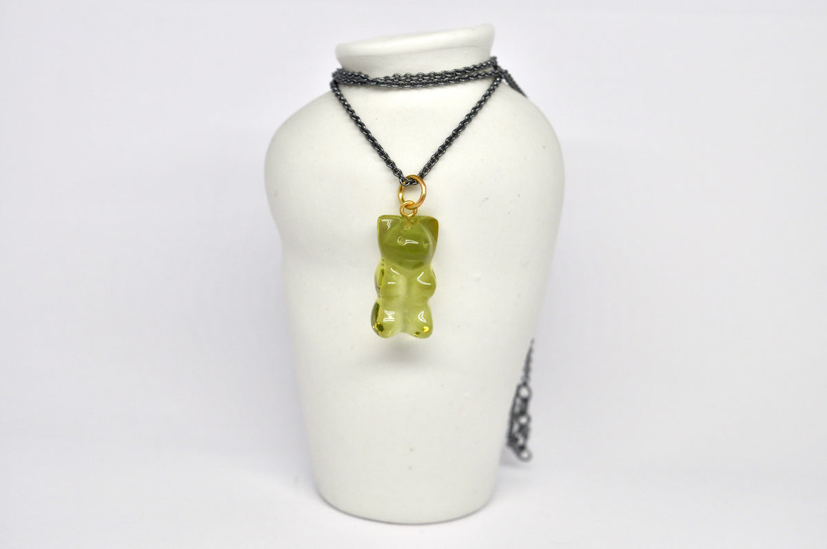 Amber Bear Necklace on Oxidized Silver Chain