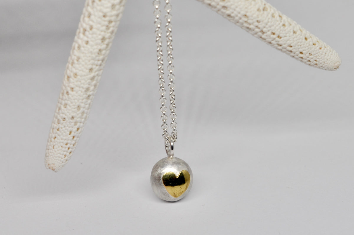 Pebble Heart Pendant — Sterling Silver & 18k Yellow Gold